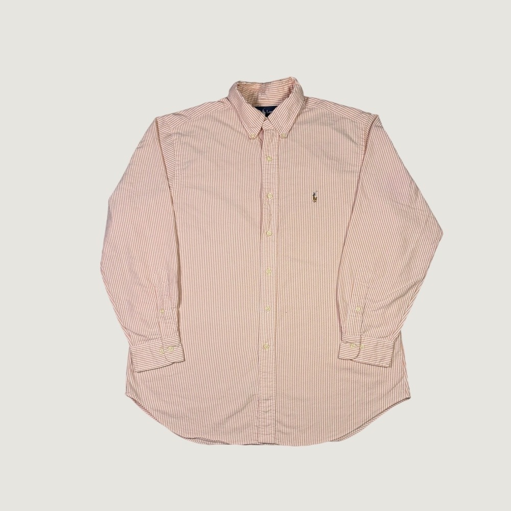 Ralph Lauren Mens Classic Fit Striped Button Down Shirt Orange White 16.5 32/33